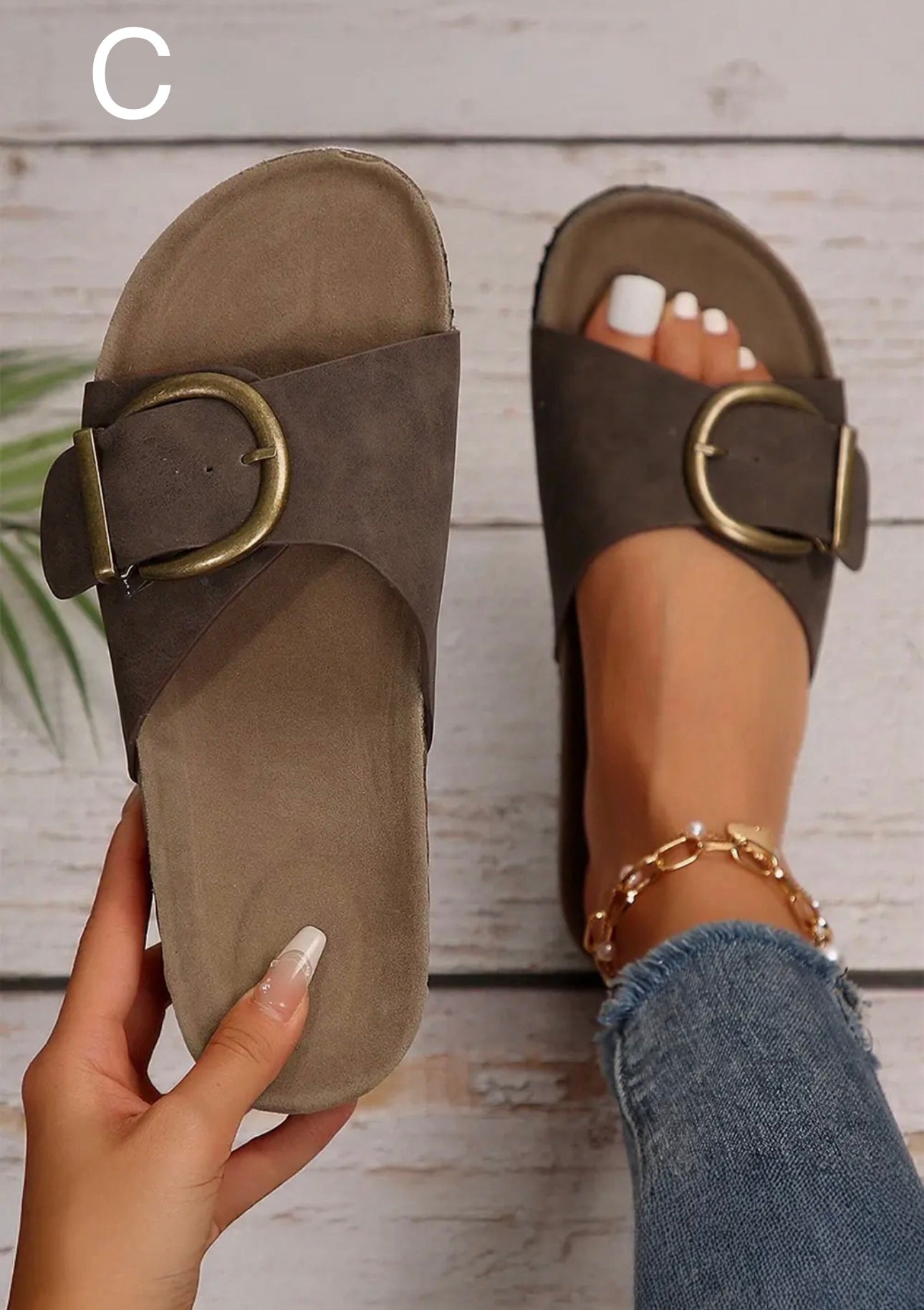 Buckle Decor Faux Suede Sandal