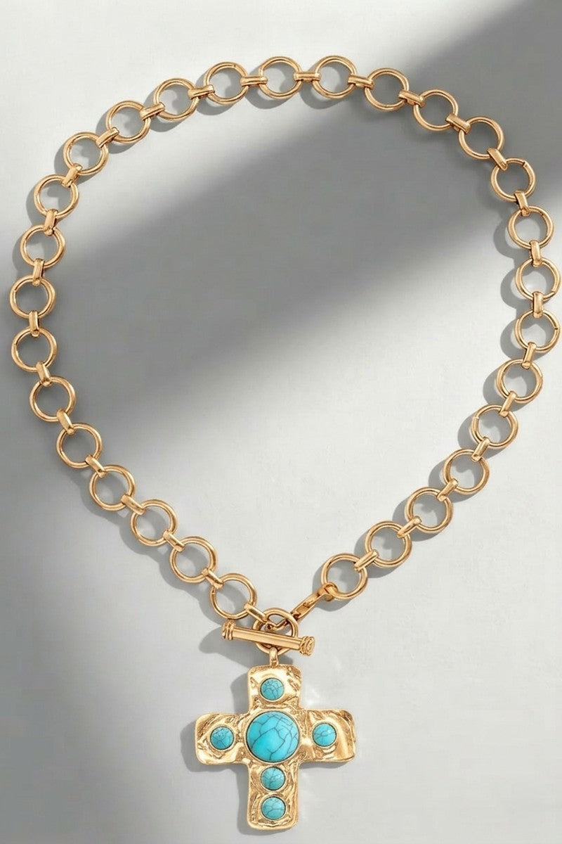NOTABLE HAMMERED CROSS TOGGLE NECKLACE