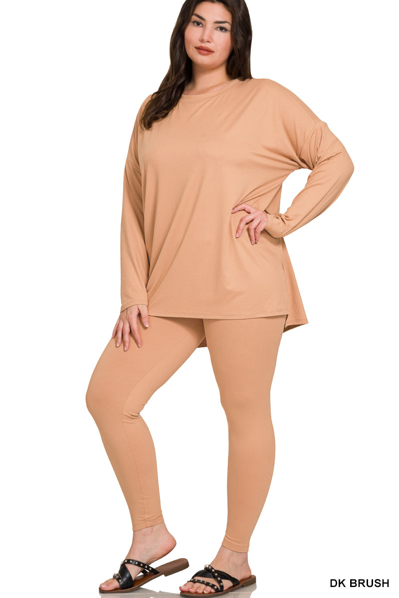 PLUS SIZE BRUSHED DTY MICROFIBER LOUNGEWEAR SET