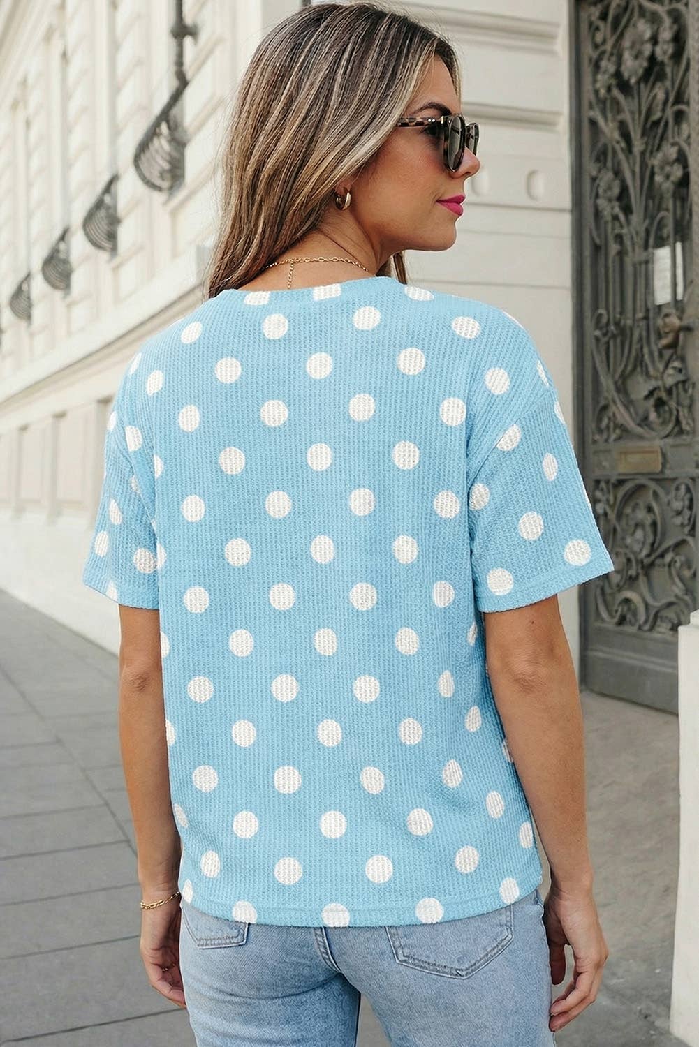 Rib Polka Dot Chest Pocket T Shirt