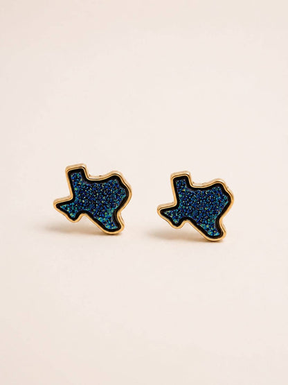 Texas Druzy Stud Earrings, Blue