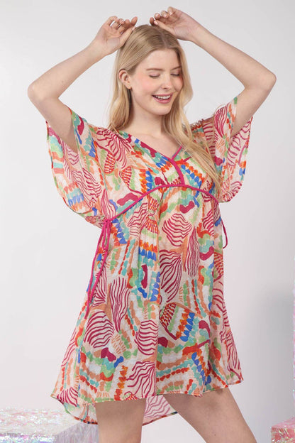 ND31235-Vestido Corto con Estampado Multicolor: ROSA / S-M-L/2-2-2