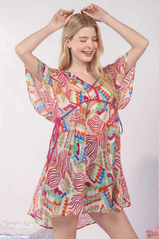 Multi Color Printed Coverup Mini Dress