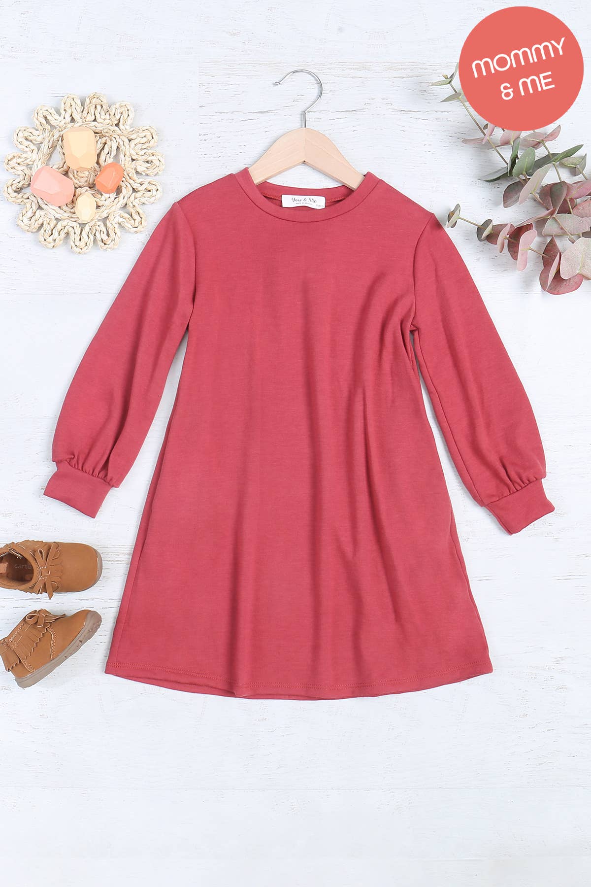 SALE!!! YMD10062TKV-KIDS LONG PUFF SLEEVE FRENCH TERRY DRESS