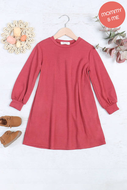 SALE!!! YMD10062TKV-KIDS LONG PUFF SLEEVE FRENCH TERRY DRESS