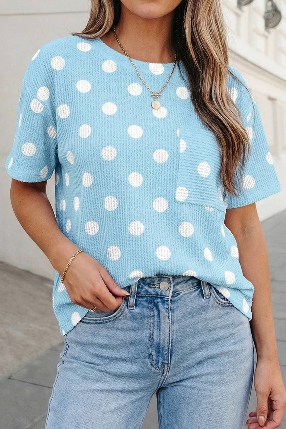 Rib Polka Dot Chest Pocket T Shirt