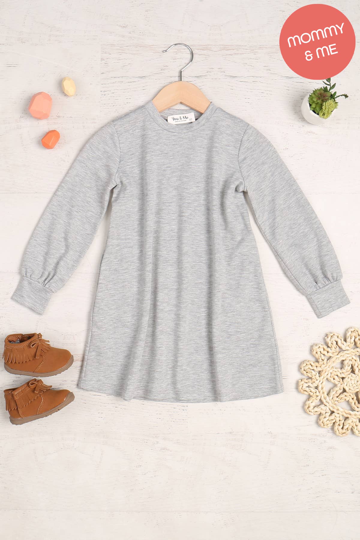 SALE!!! YMD10062TKV-KIDS LONG PUFF SLEEVE FRENCH TERRY DRESS