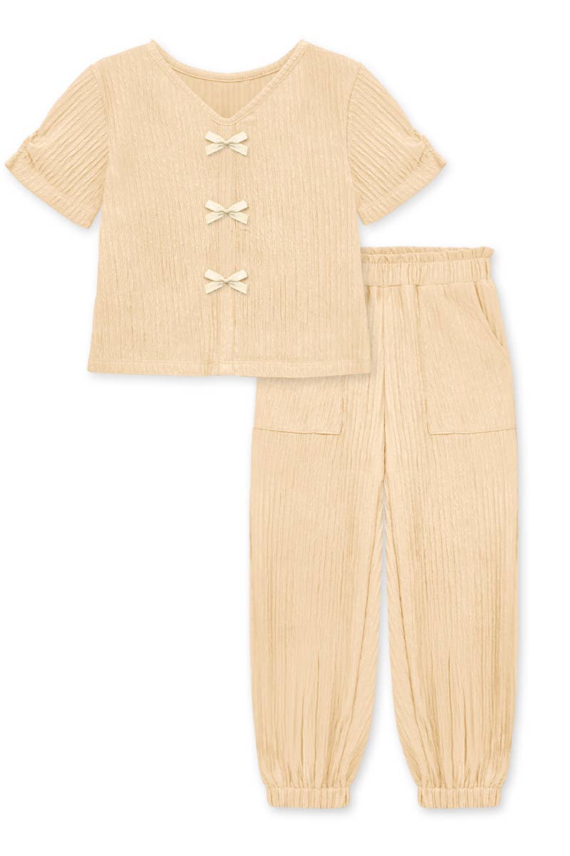 Toddler's Crinkle Plisse Pant Set w/ Bow