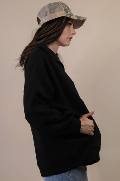 Half Zip UP Oversized Casual Comfy Knit Top