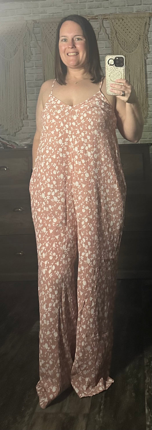 Sleeveless Pleated Wide Leg Jumpsuit w/ Pockets