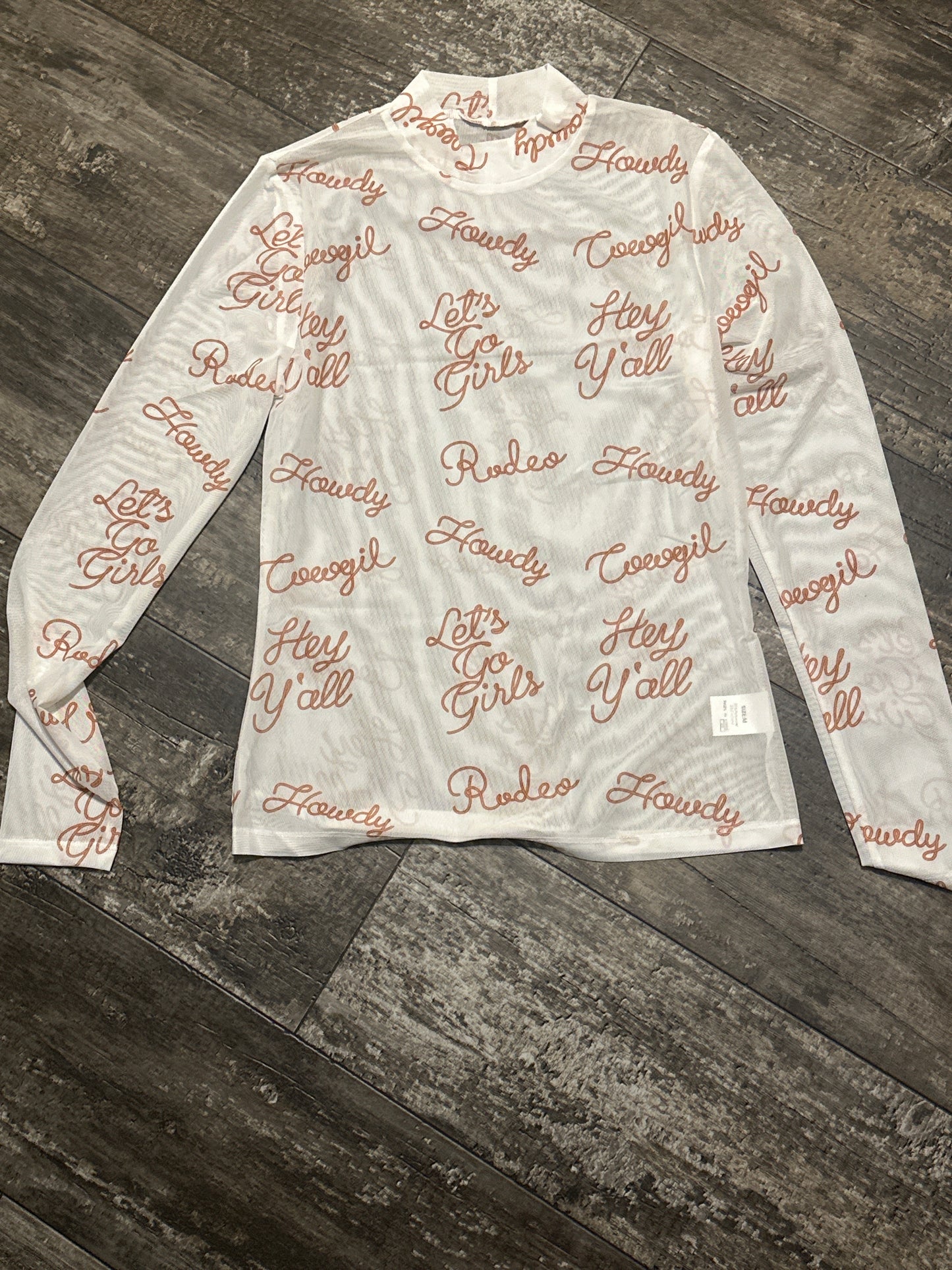Howdy Hey Yall Mesh High Neck Long Sleeve Top