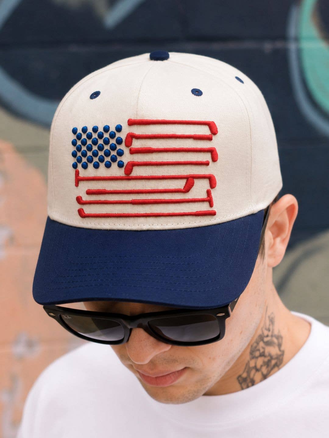 USA Golf Clubs on Tan Cap with Navy Bill