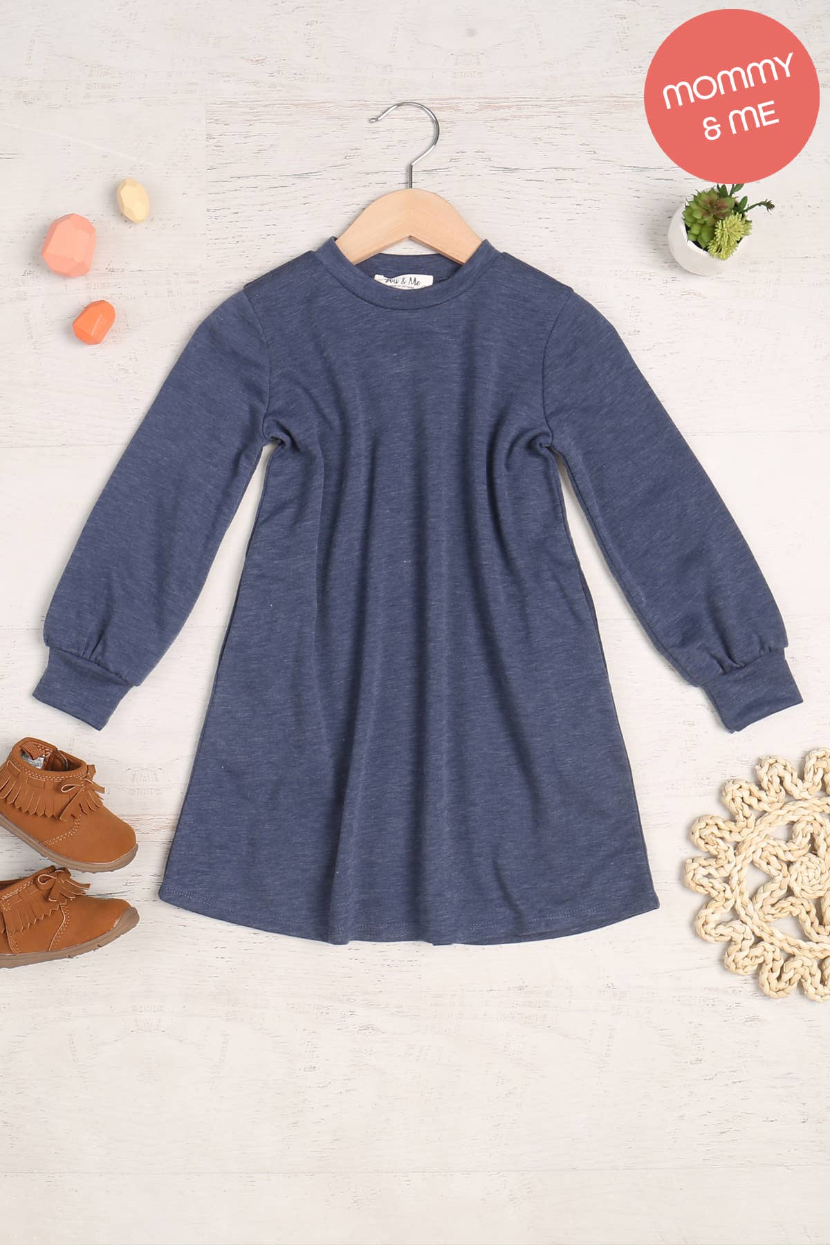 SALE!!! YMD10062TKV-KIDS LONG PUFF SLEEVE FRENCH TERRY DRESS