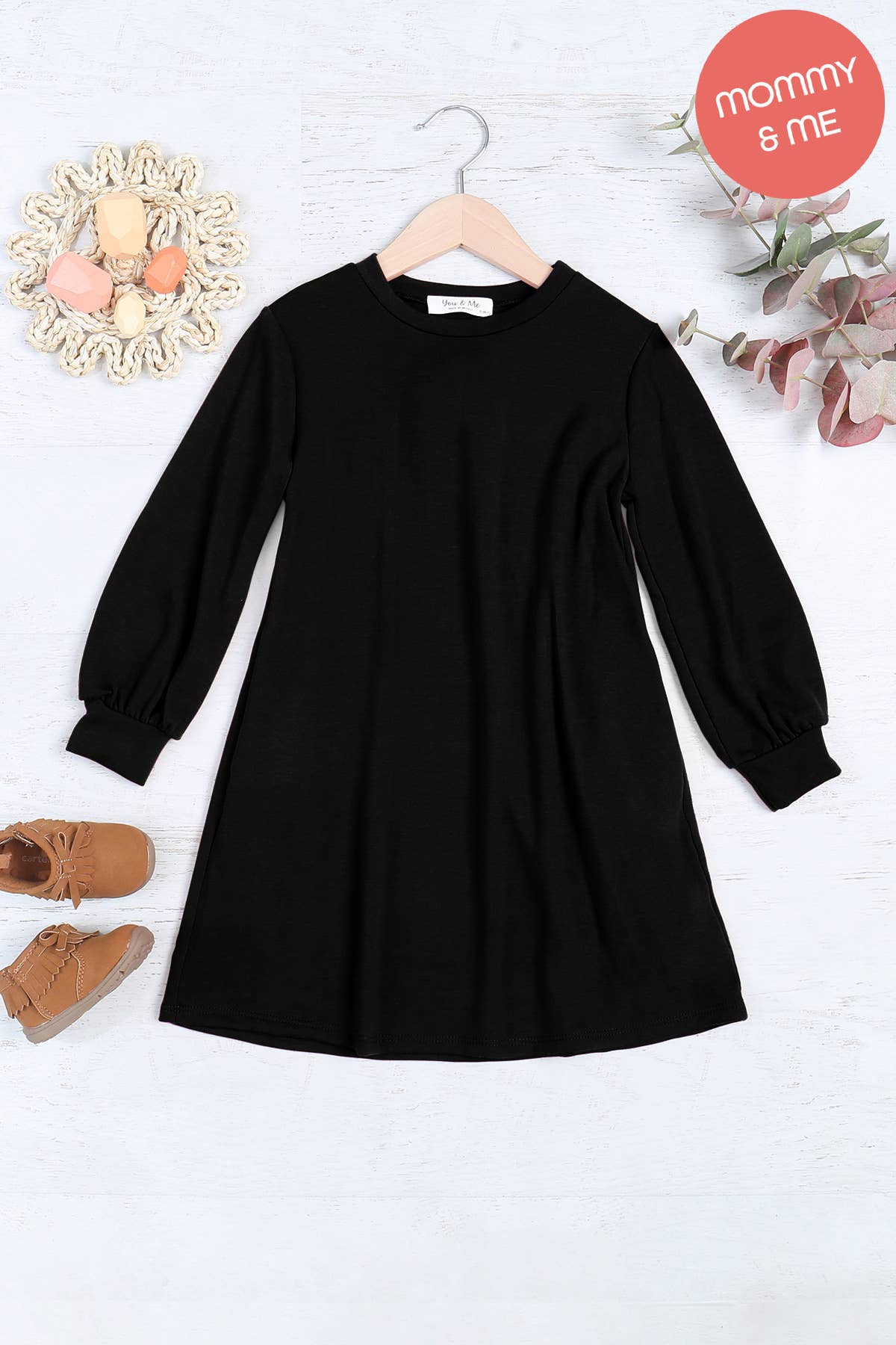 SALE!!! YMD10062TKV-KIDS LONG PUFF SLEEVE FRENCH TERRY DRESS
