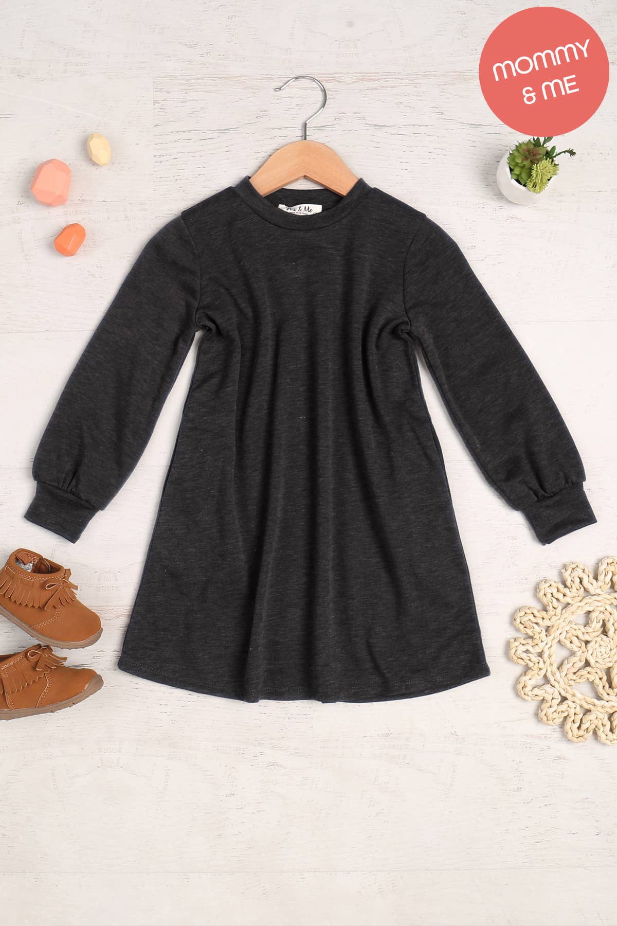 SALE!!! YMD10062TKV-KIDS LONG PUFF SLEEVE FRENCH TERRY DRESS