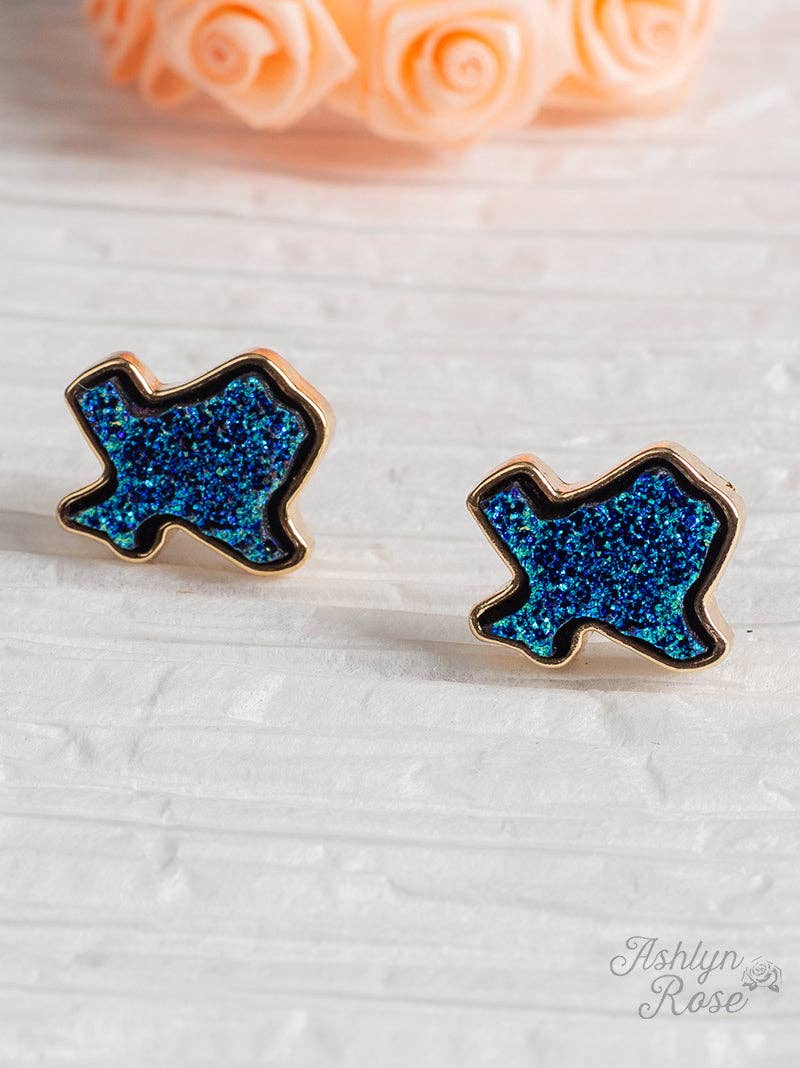 Texas Druzy Stud Earrings, Blue
