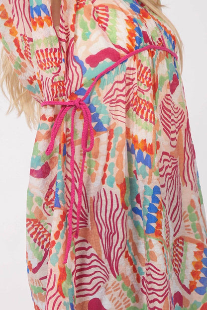 ND31235-Vestido Corto con Estampado Multicolor: ROSA / S-M-L/2-2-2