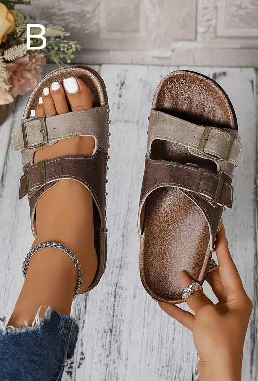 Western Suede Rivet Leather Sandal