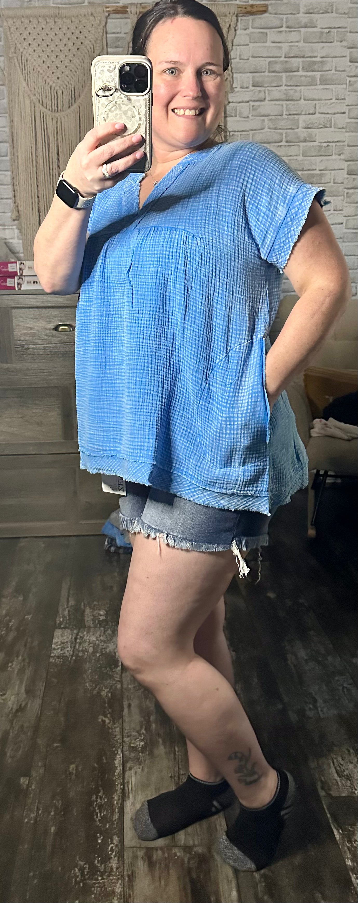WASHED DOUBLE GAUZE RAW EDGE SHORT SLEEVE SHIRT