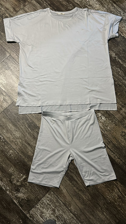 Plus Brushed Microfiber Round Neck Top & Biker Shorts