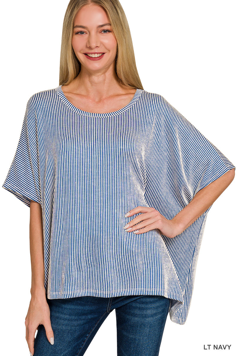 TOP CORDUROY CANALÉ MANGA CORTA OVERSIZE - Verde azulado claro