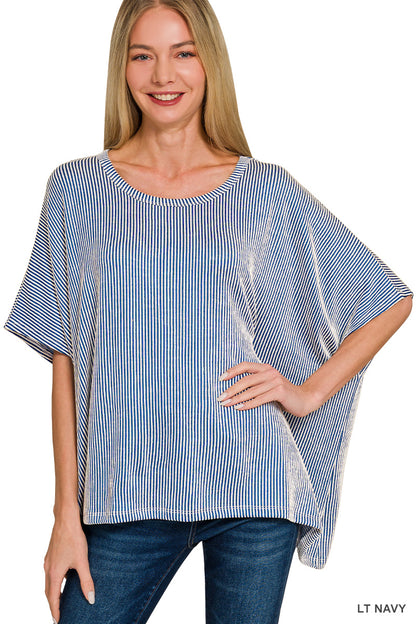 TOP CORDUROY CANALÉ MANGA CORTA OVERSIZE - Verde azulado claro