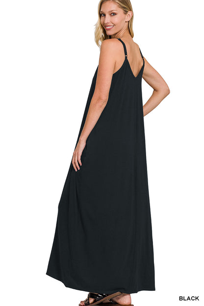 V-NECK CAMI MAXI DRESS WITH SIDE POCKETS