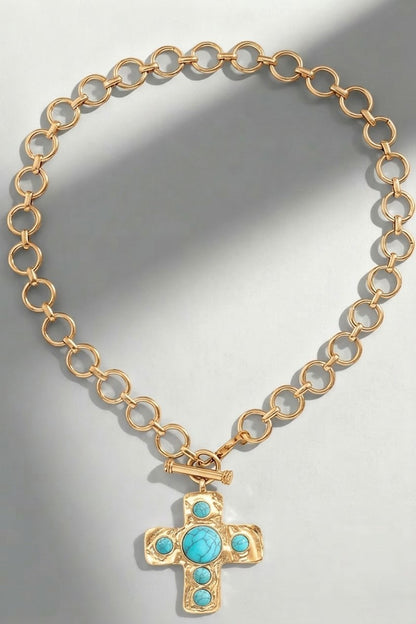 NOTABLE HAMMERED CROSS TOGGLE NECKLACE
