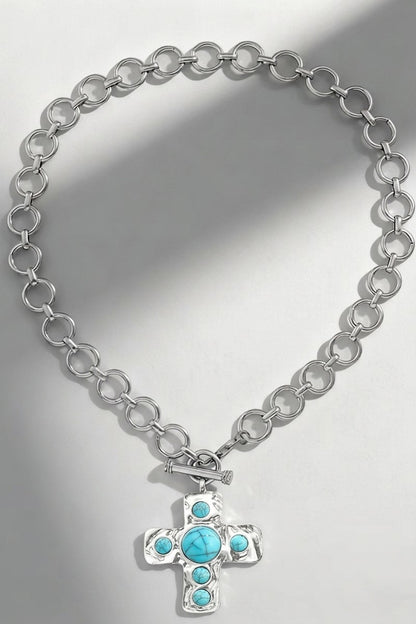 NOTABLE HAMMERED CROSS TOGGLE NECKLACE