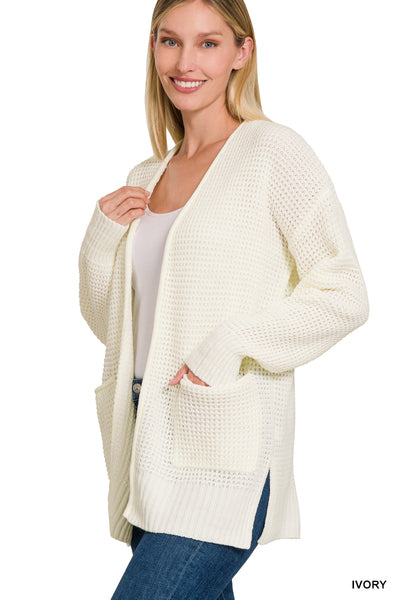 LOW GAUGE WAFFLE OPEN CARDIGAN SWEATER