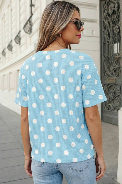 Rib Polka Dot Chest Pocket T Shirt