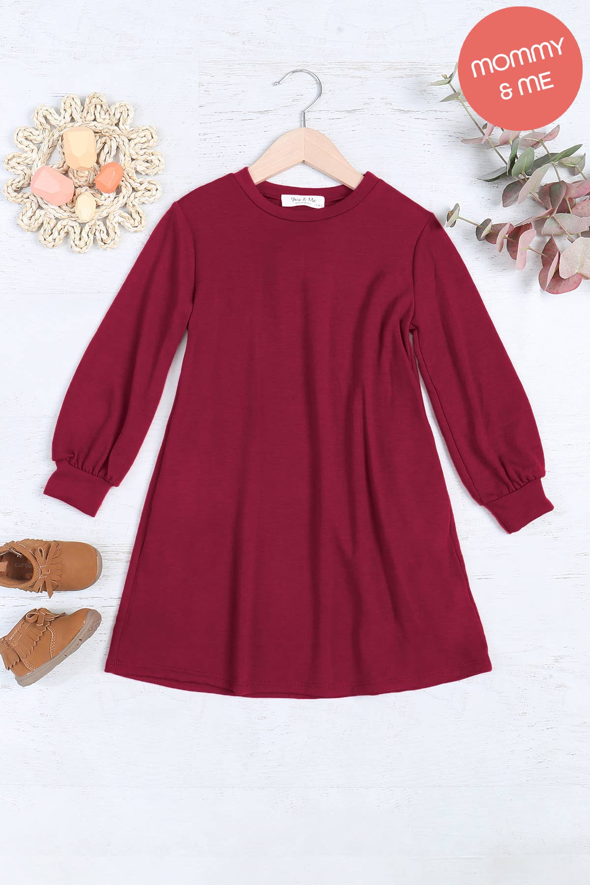 SALE!!! YMD10062TKV-KIDS LONG PUFF SLEEVE FRENCH TERRY DRESS