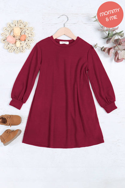 SALE!!! YMD10062TKV-KIDS LONG PUFF SLEEVE FRENCH TERRY DRESS