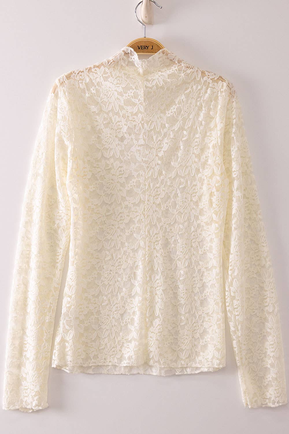 High Neck Fitted Sheer Mesh Lace Knit Top