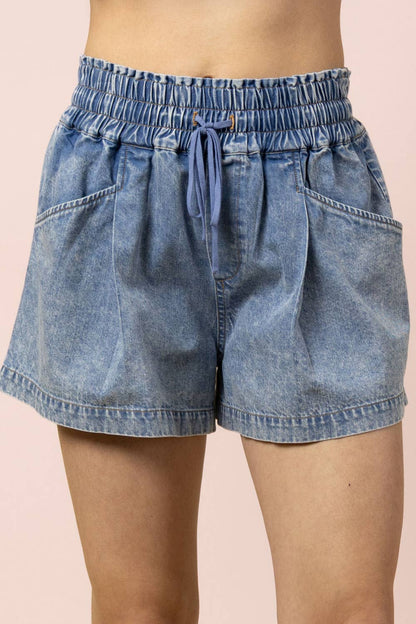 Pantalones cortos de chambray lavados con minerales y cintura elástica